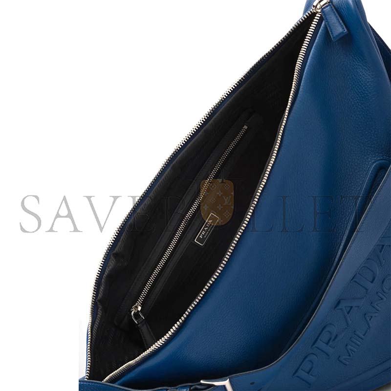 Pra*a leather triangle shoulder bag large bluette 2vy007 (60*30cm)